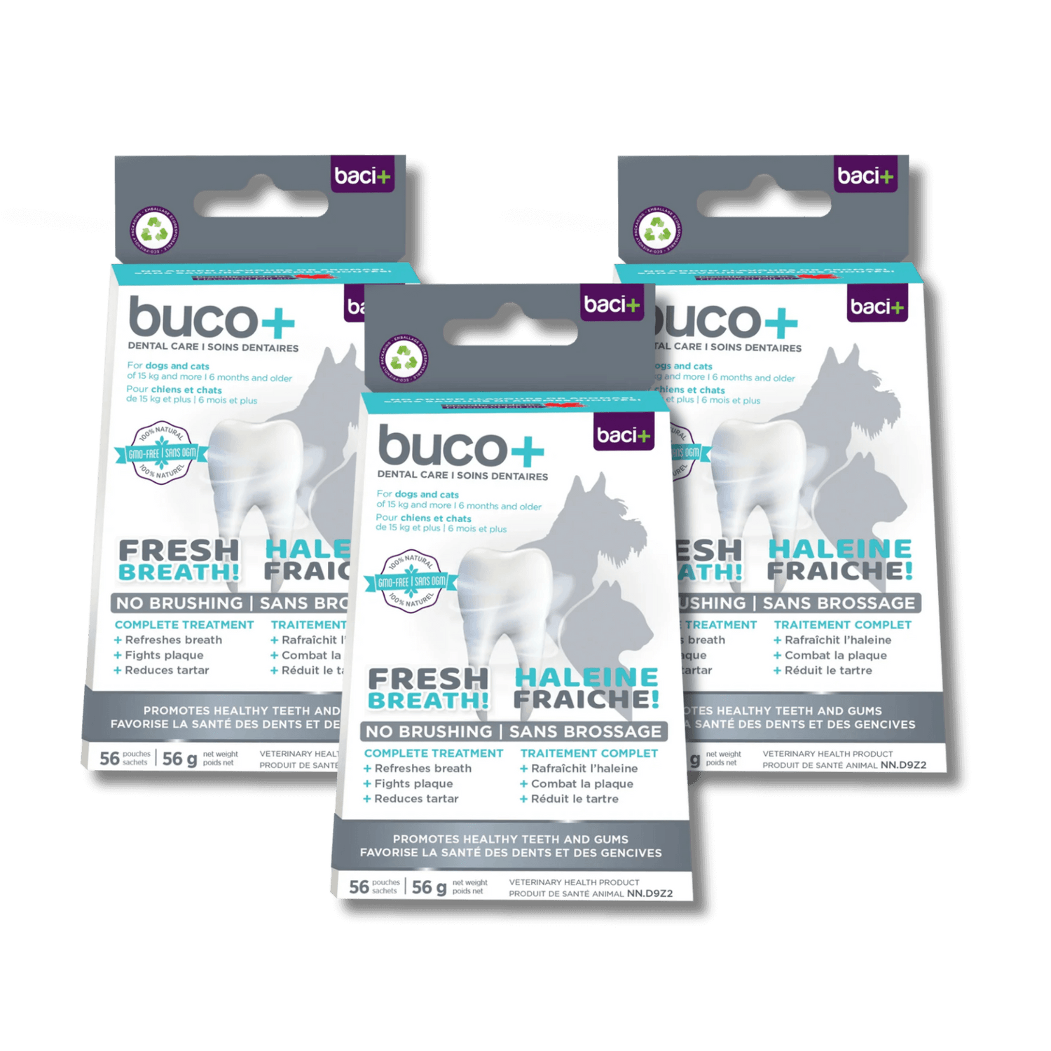 Ensemble 3 buco+ gros chiens & chats 6 mois de soins dentaires