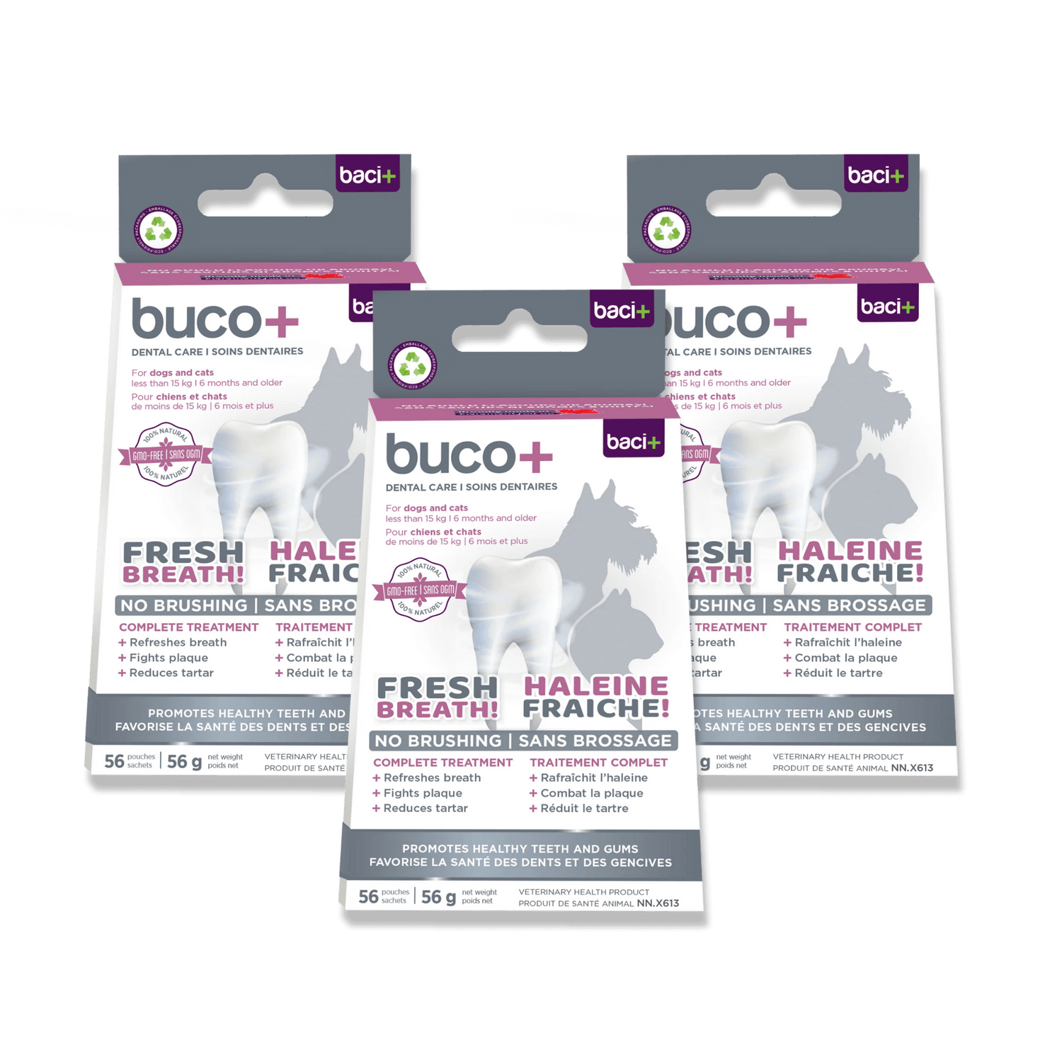 Ensemble 3 buco+ petits chiens & chats 6 mois de soins dentaires